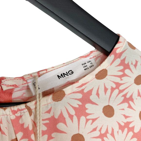 MNG Midi Dress Cut Out Daisy Floral Print Long Sleeve Pink White Womens Size XXL - Picture 6 of 16